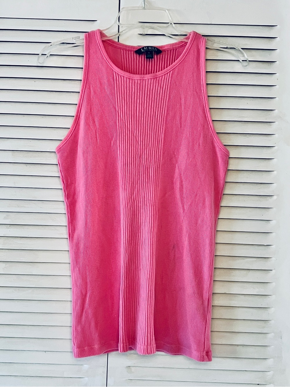 Lauren Ralph Lauren Bright Pink Ribbed Scoop Neck Tank